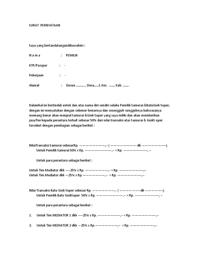 Contoh Surat Komitmen Fee Mediator Download Contoh Surat Lengkap