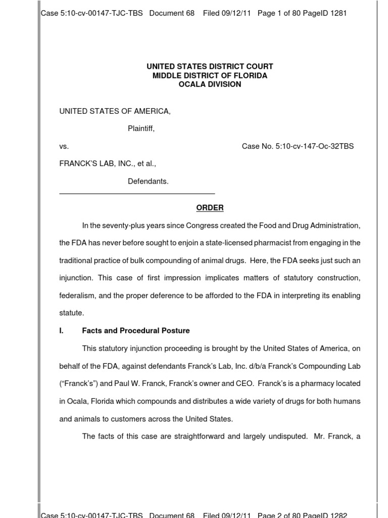 FDA Injunction Against Franck's Lab Compounding | PDF | Pharmacy ...