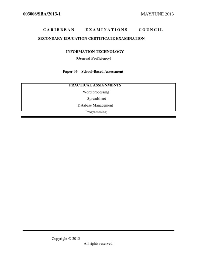 It Sba | Spreadsheet | Test (Assessment)