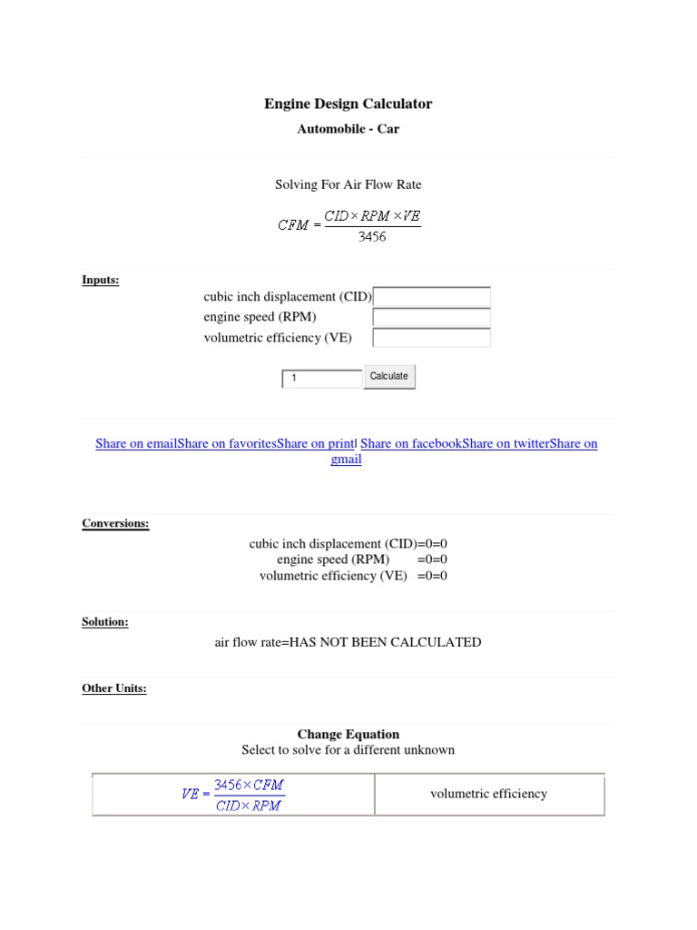 Engine Design Calculator PDF Engines Volume