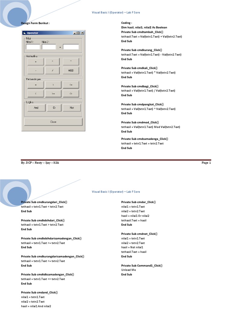 Visual Basic Operators Lab Guide | PDF | Computers