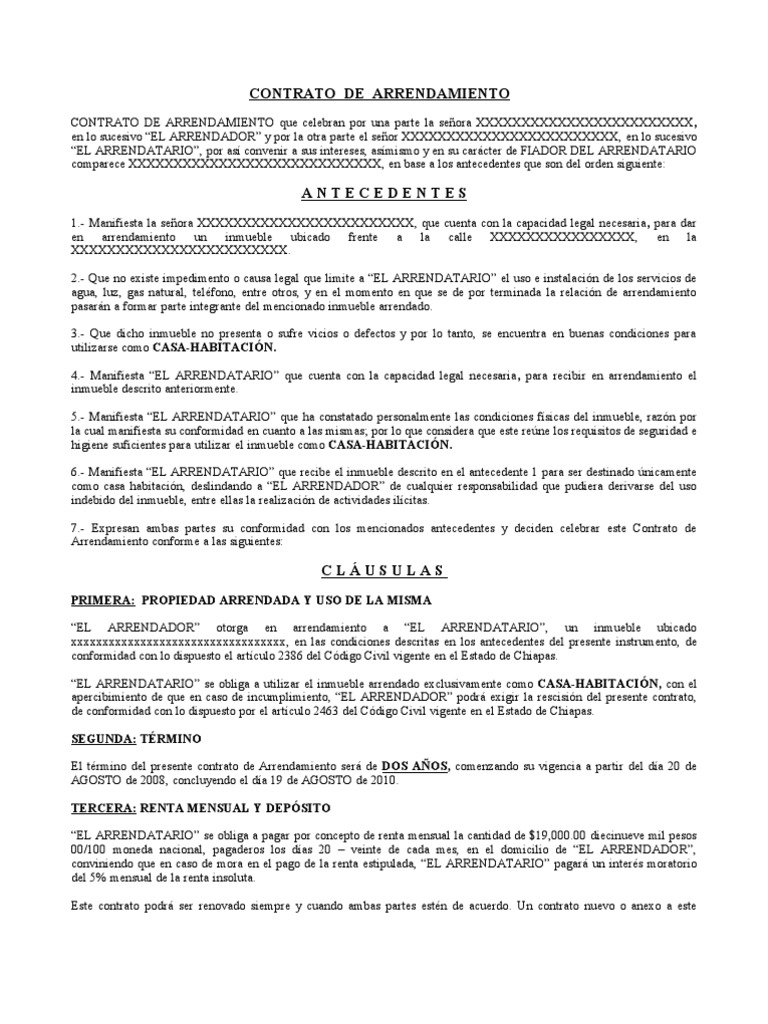 Contrato De Arrendamiento Pdf Propiedad Alquiler