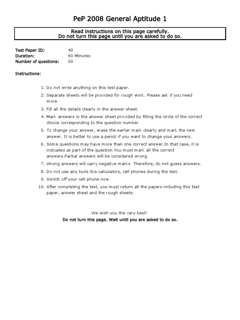 PeP 2008 General Aptitude Test Paper | PDF | Terriers | Question