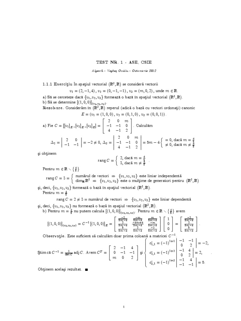 Algebra Liniara Ex. | PDF