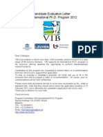 Candidate Evaluation Letter VIB International Ph.D. Program 2012