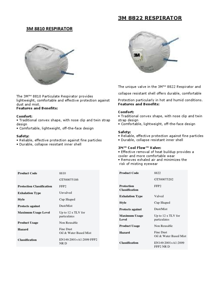 3M 8810 & 8822 Respirators: FFP2 Protection | PDF