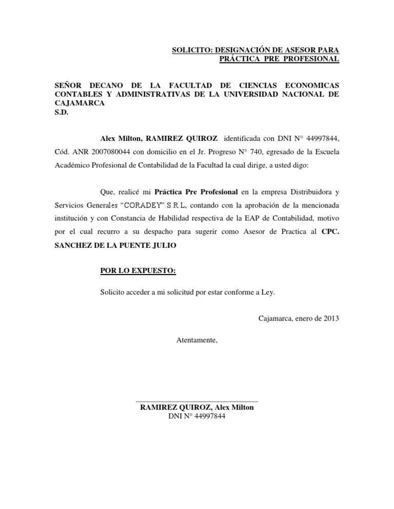 solicitud de asesor para practicas