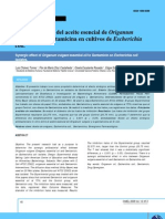 Efecto sinérgico del aceite esencial de Origanum vulgare a la Gentamicina en cultivos de Escherichia coli. 