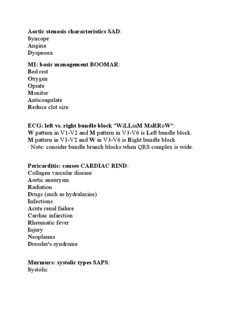 Cardiology Mnemonics Heart Myocardial Infarction