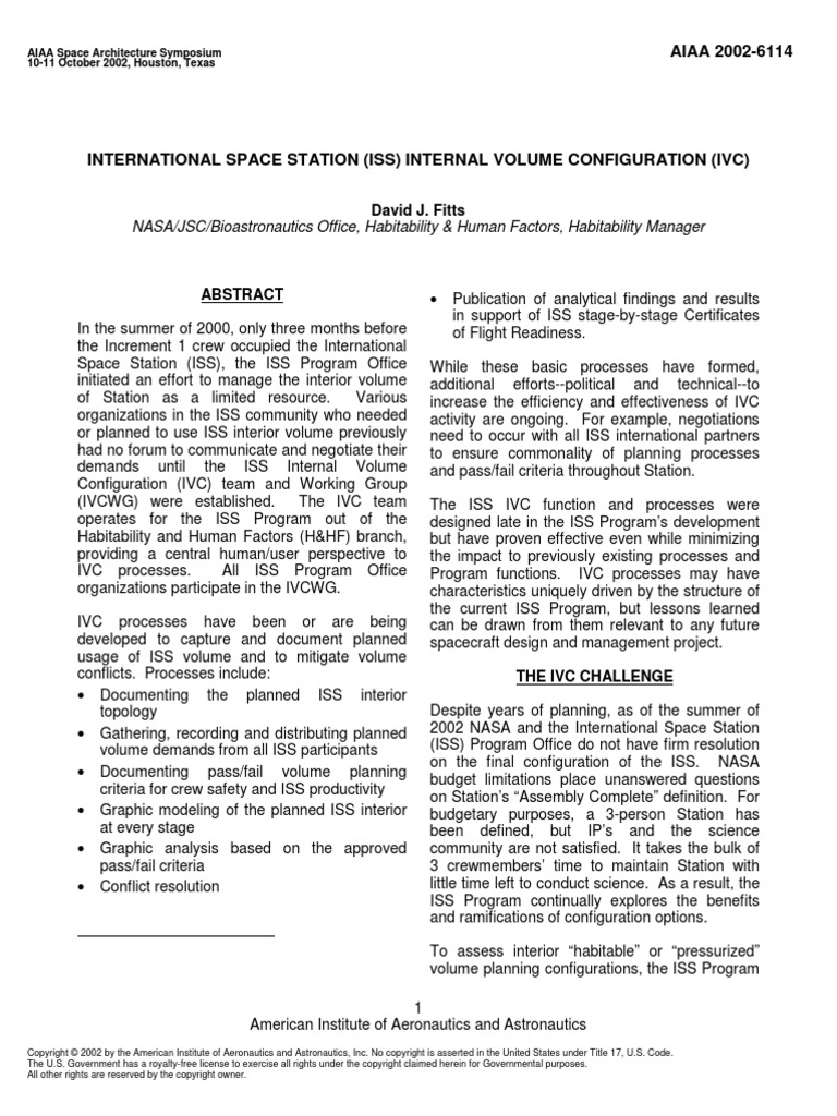 International Space Station Iss Internal Volume