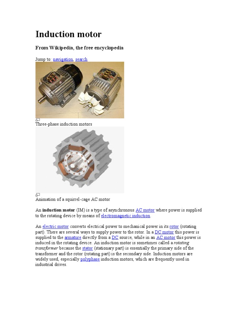 Induction Motor: From Wikipedia, The Free Encyclopedia | PDF | Electric ...
