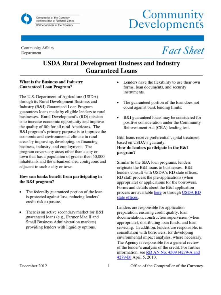 USDA Rural Development Business and Industry Guaranteed Loans | PDF ...