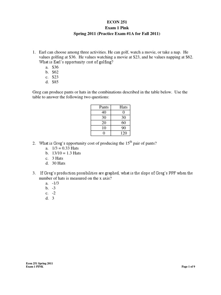 Econ 251 Spring 2011 Exam 1 | PDF | Supply And Demand | Demand