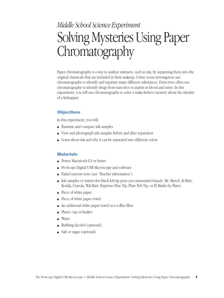 Solving Mysteries Using Paper Chromatography Middle School Science Experiment PDF Ink