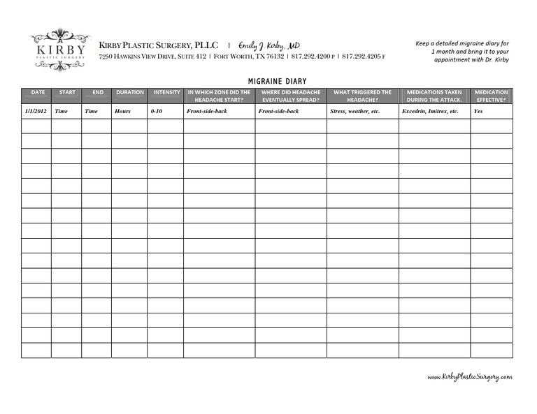 Migraine Diary | PDF | Migraine | Headache for Free Printable Monthly Headache Diary