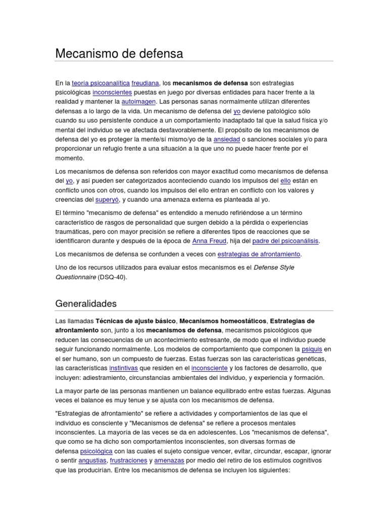 Los mecanismos de defensa en la teoría psicoanalítica: una descripción ...