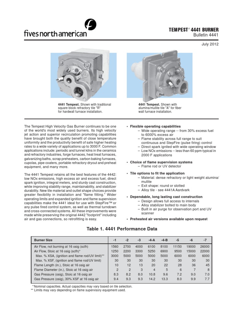 Tempest 4441 BURNER Bulletin 4441