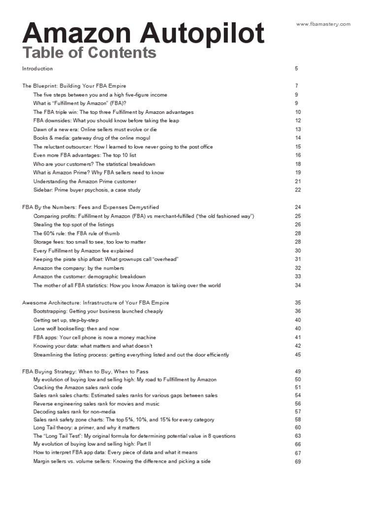 Amazon Autopilot Table of Contents | PDF | Amazon.Com | Sales