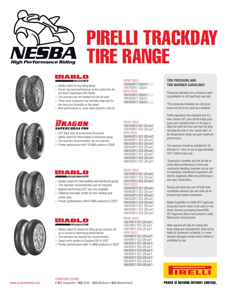 Pirelli Trackday Tire Range Front Sizes PDF Tire Suspension