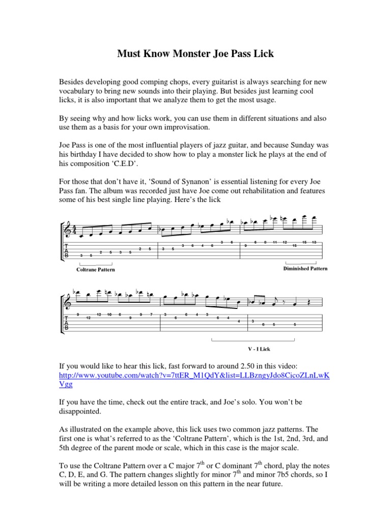 Must Know Monster Joe Pass Lick PDF Music Theory Musical Techniques