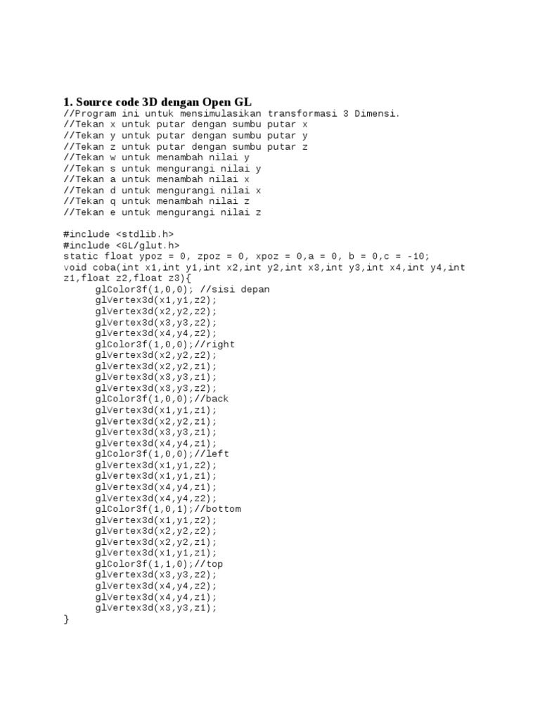 Source Code Menggambar Rumah 3D Menggunakan OpenGL | PDF | Metode ...