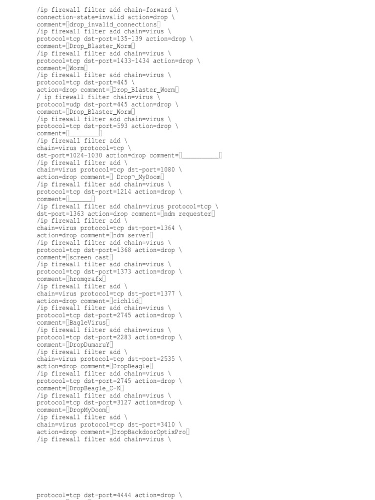 Virus Port Mikrotik | PDF | Firewall (Computing) | Networking Standards