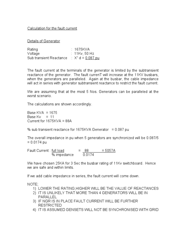 Calculation For The Fault Current | PDF