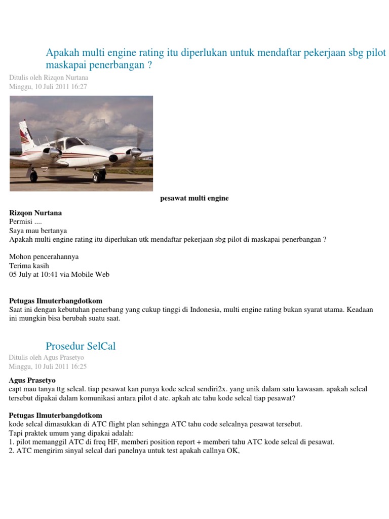 Multi Engine Rating untuk Pilot | PDF | Teknologi & Rekayasa