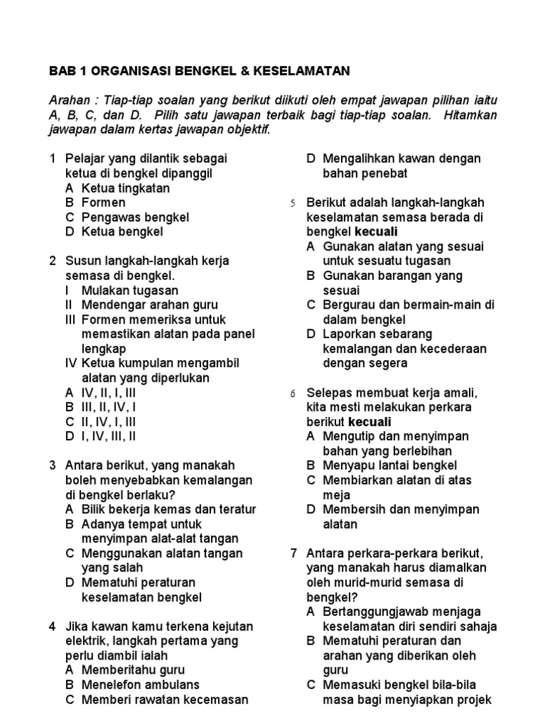T1 Organisasi Bengkel & Keselamatan (Objektif)  PDF