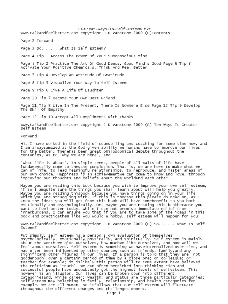 10 Great Ways To Self Esteem PDF | PDF | Empathy | Gratitude