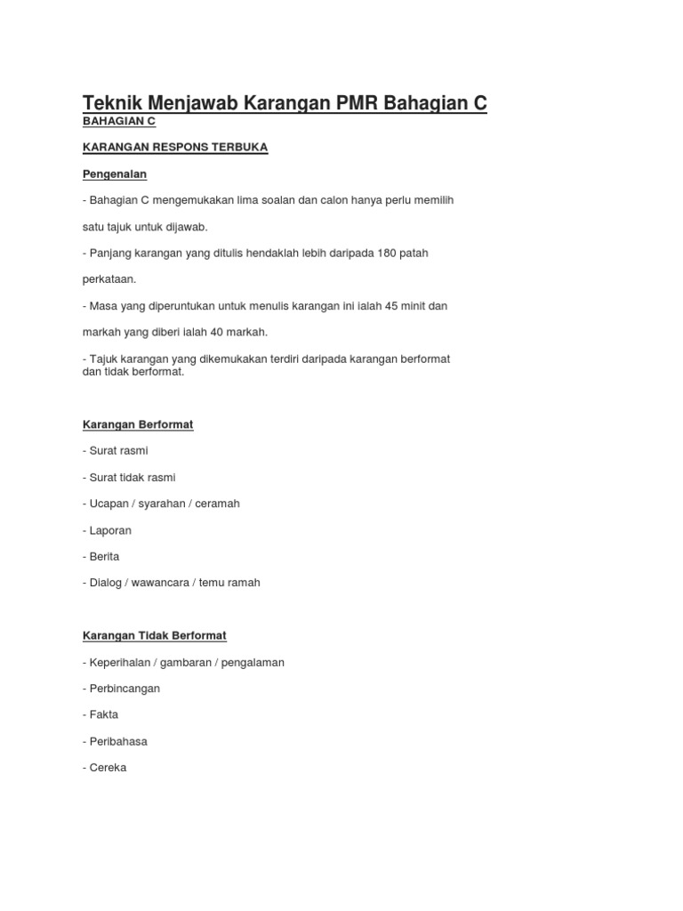 Karangan Bahagian C Pmr Student Pdf