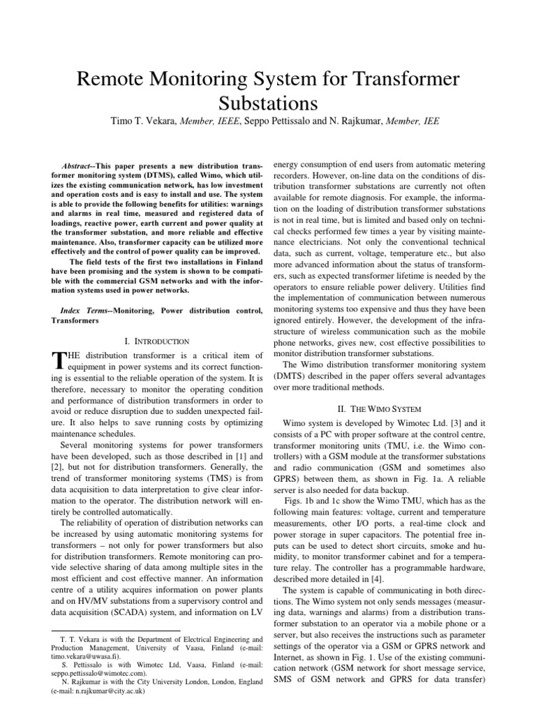 Remote Monitoring System For Transformer Substation | PDF | Electrical ...