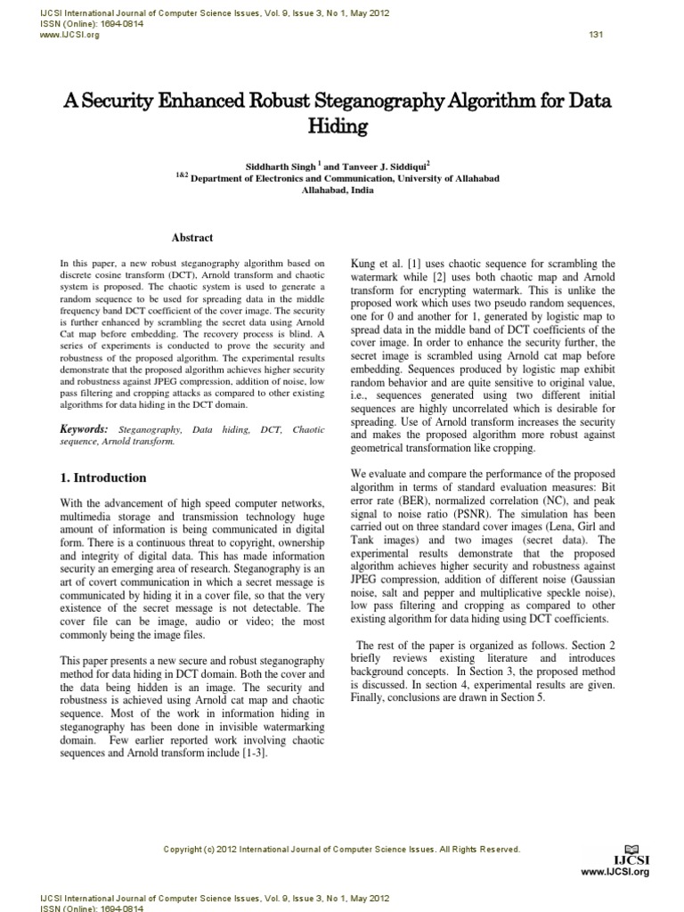 A Security Enhanced Robust Steganography Algorithm For Data Hiding ...