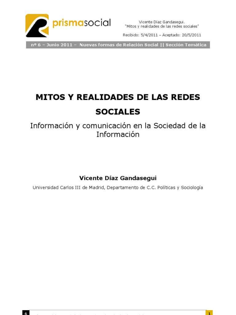 Mitos y realidades de las redes sociales | PDF | Red social | Servicio ...