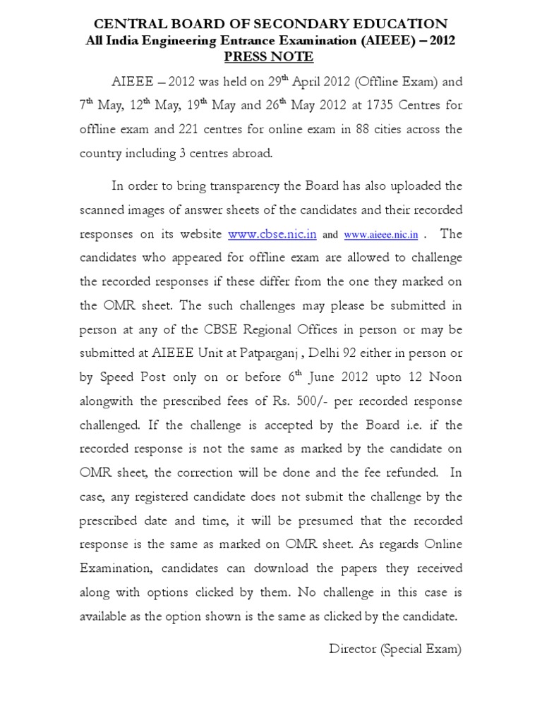 AIEEE 2012 Exam Details and Challenges | PDF | Career & Growth ...