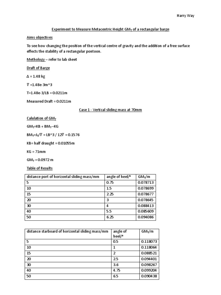 Metacentric Height Measurement Study | PDF | Classical Mechanics ...