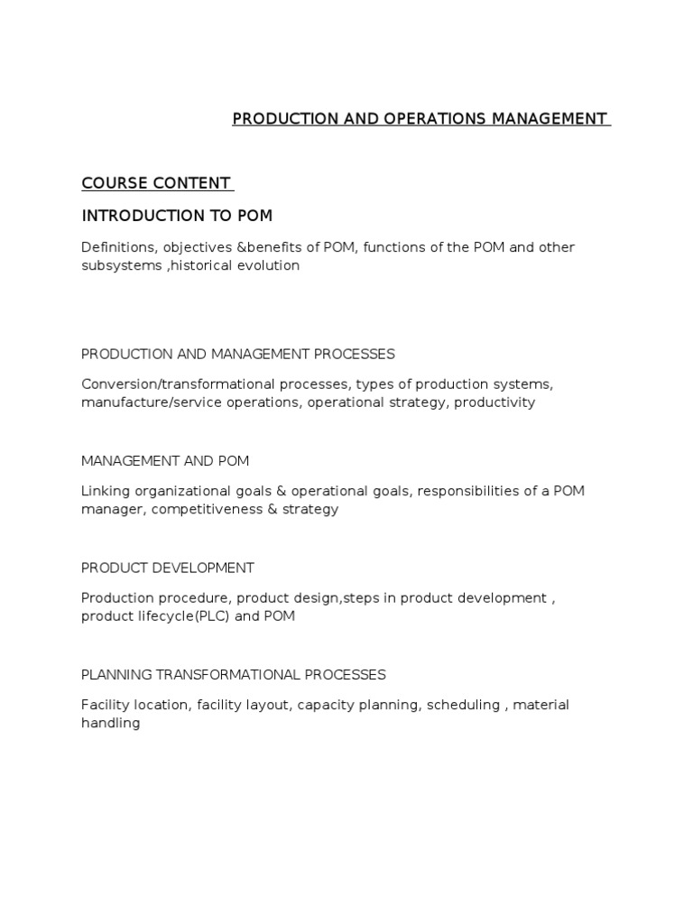 Production and Operations Management | PDF | Operations Management ...