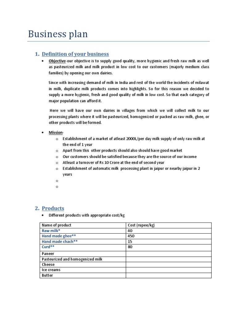 Business Plan Milk Dairy