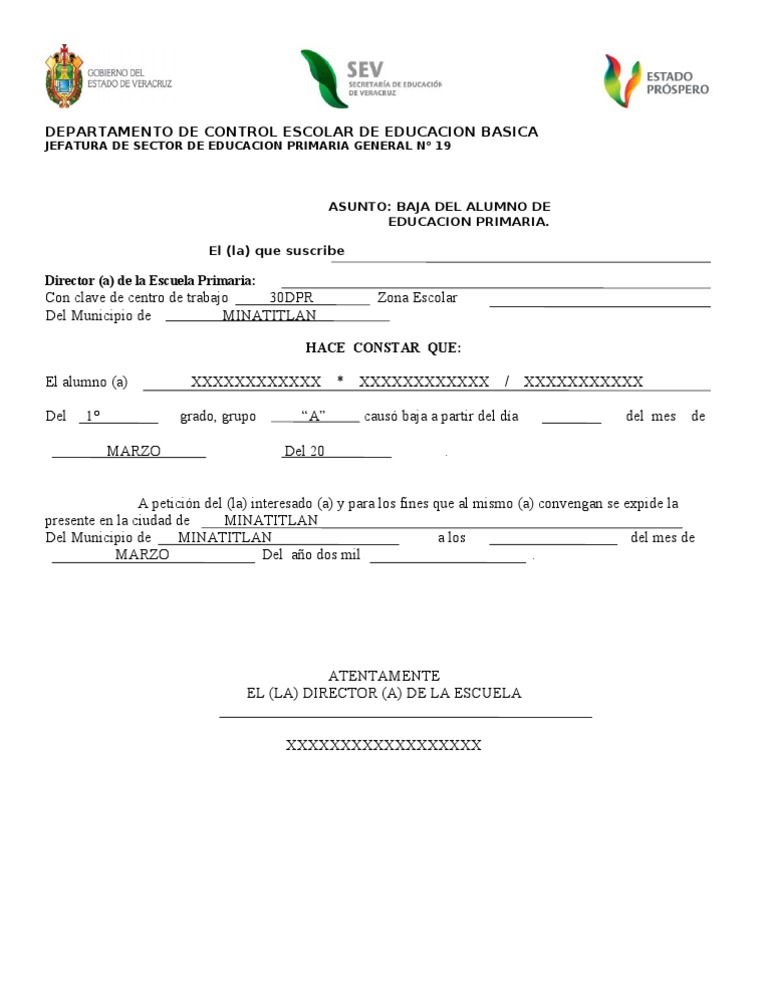 OFICIO DE BAJA