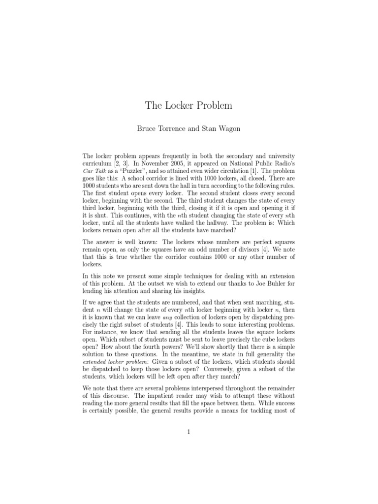 The Locker Problem PDF Set (Mathematics) Exponentiation