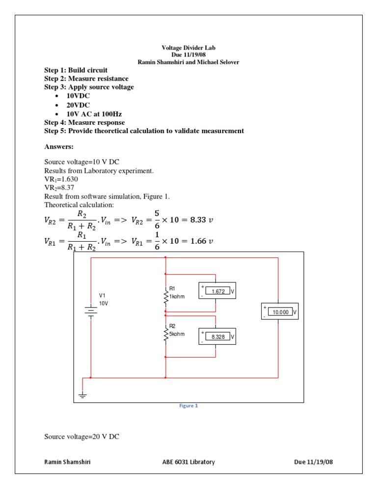 Voltage Divider Lab Results | PDF