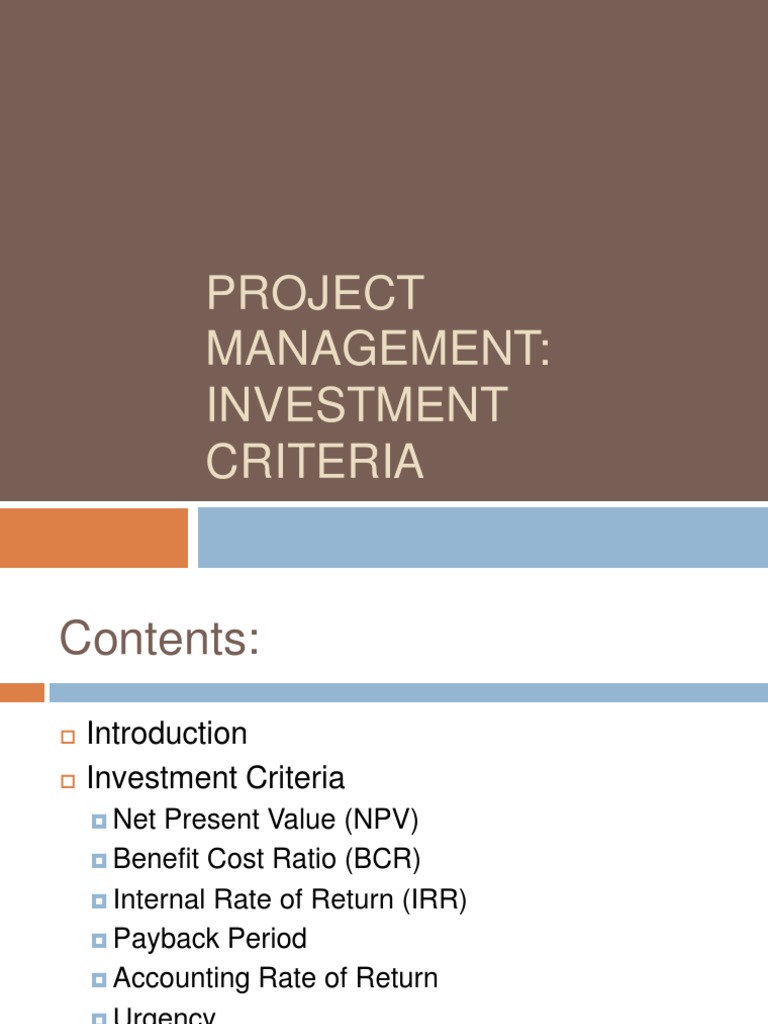 Investment Criteria Net Present Value Internal Rate Of Return