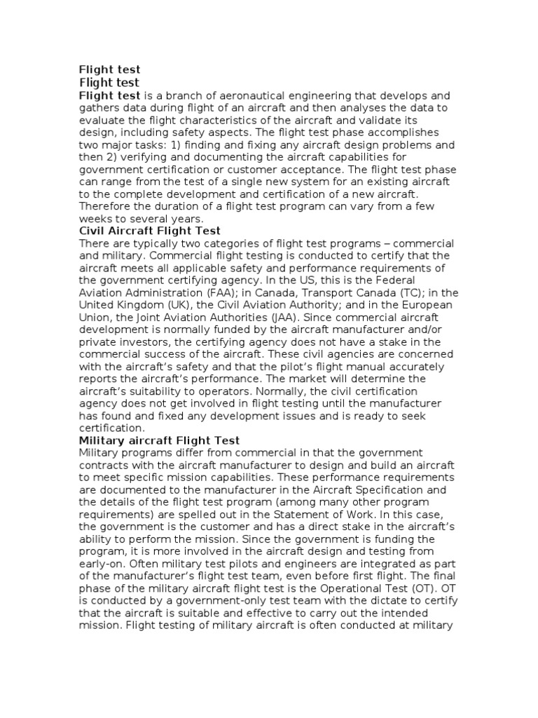 Flight Test: Flight Test Flight Test Is A Branch of Aeronautical ...