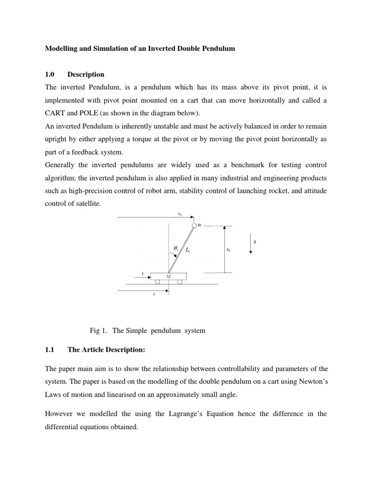 Modelling of Double Inverted Pendulum | PDF | Motion (Physics ...