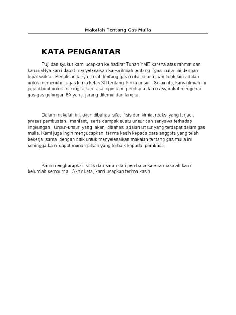 Makalah Kimia Unsur Gas Mulia Contoh Makalah