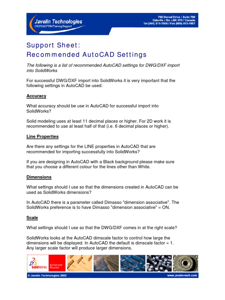 Support Sheet: Recommended Autocad Settings | PDF