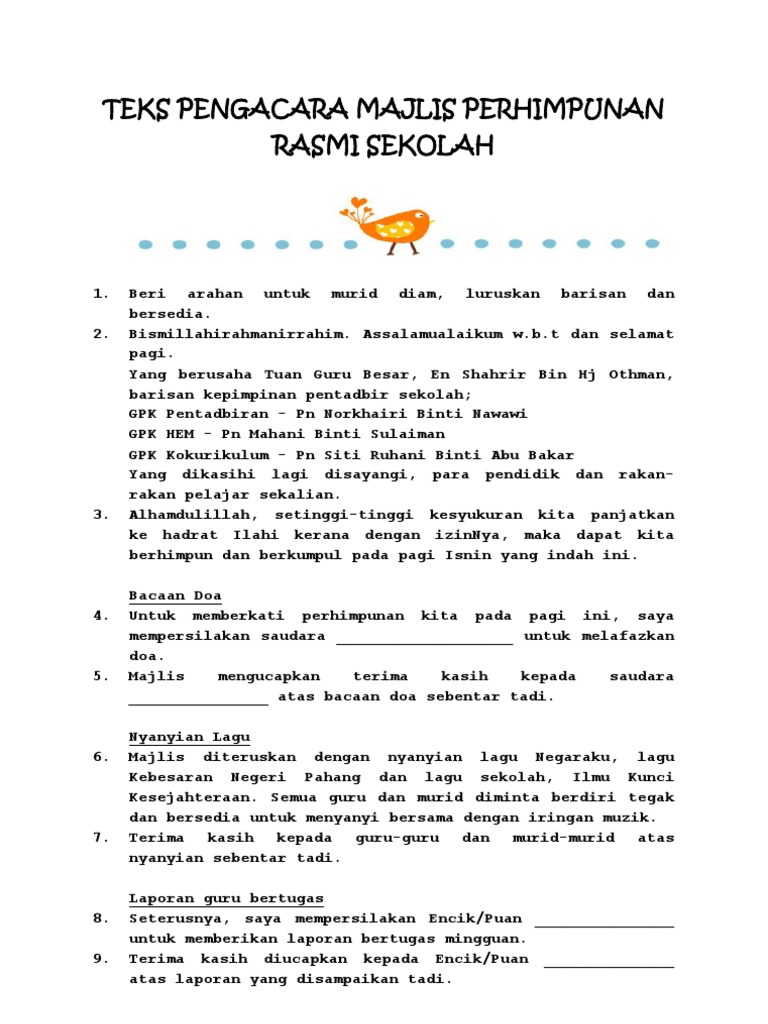 Teks Pengacara Majlis Perhimpunan Sekolah Pdf