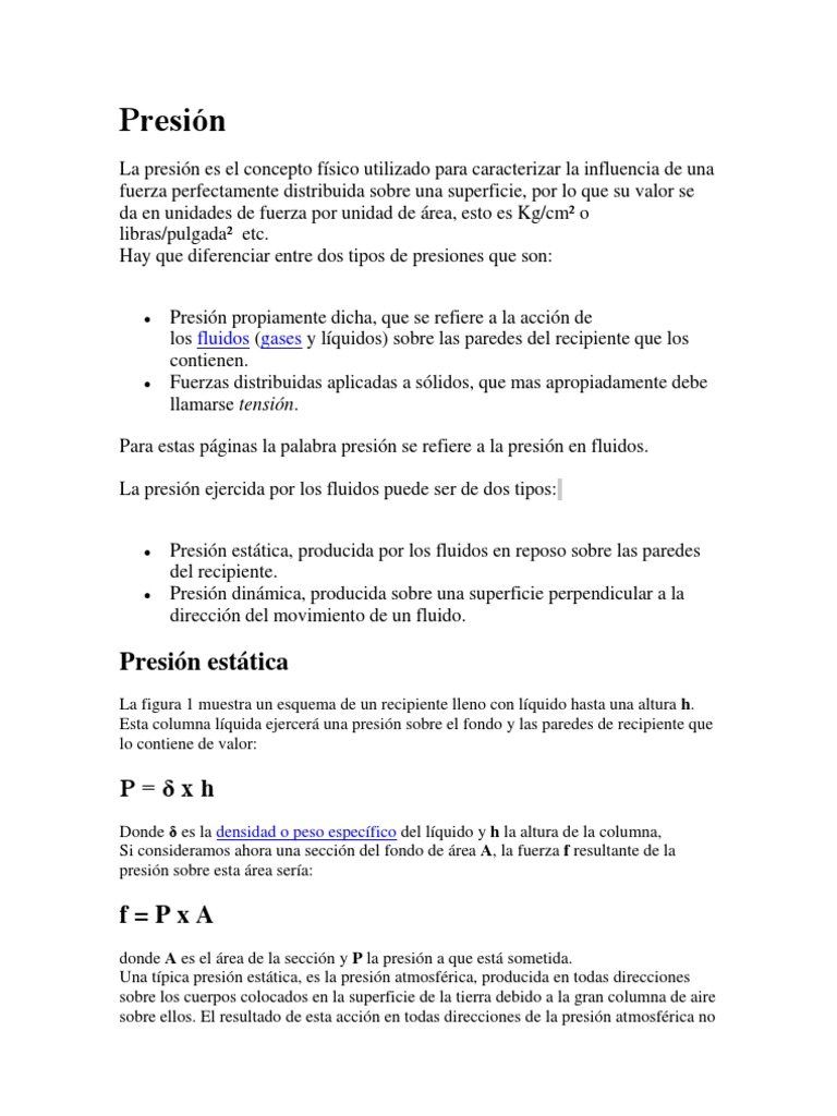 Concepto y tipos de presión en física | PDF | Presión | Líquidos