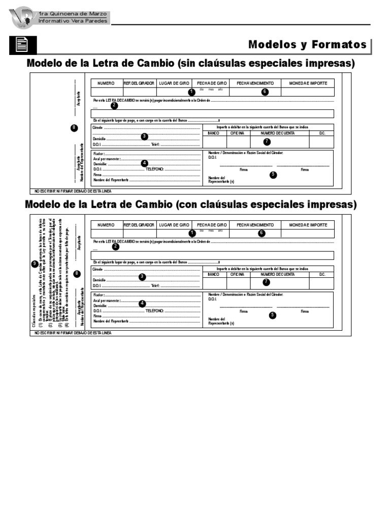 Letra De Cambio Modelos Modelo de Letra de Cambio | PDF