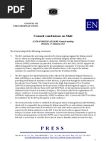 Conclusioni del summit dei Ministri degli Esteri UE sul Mali. 17.1.2013